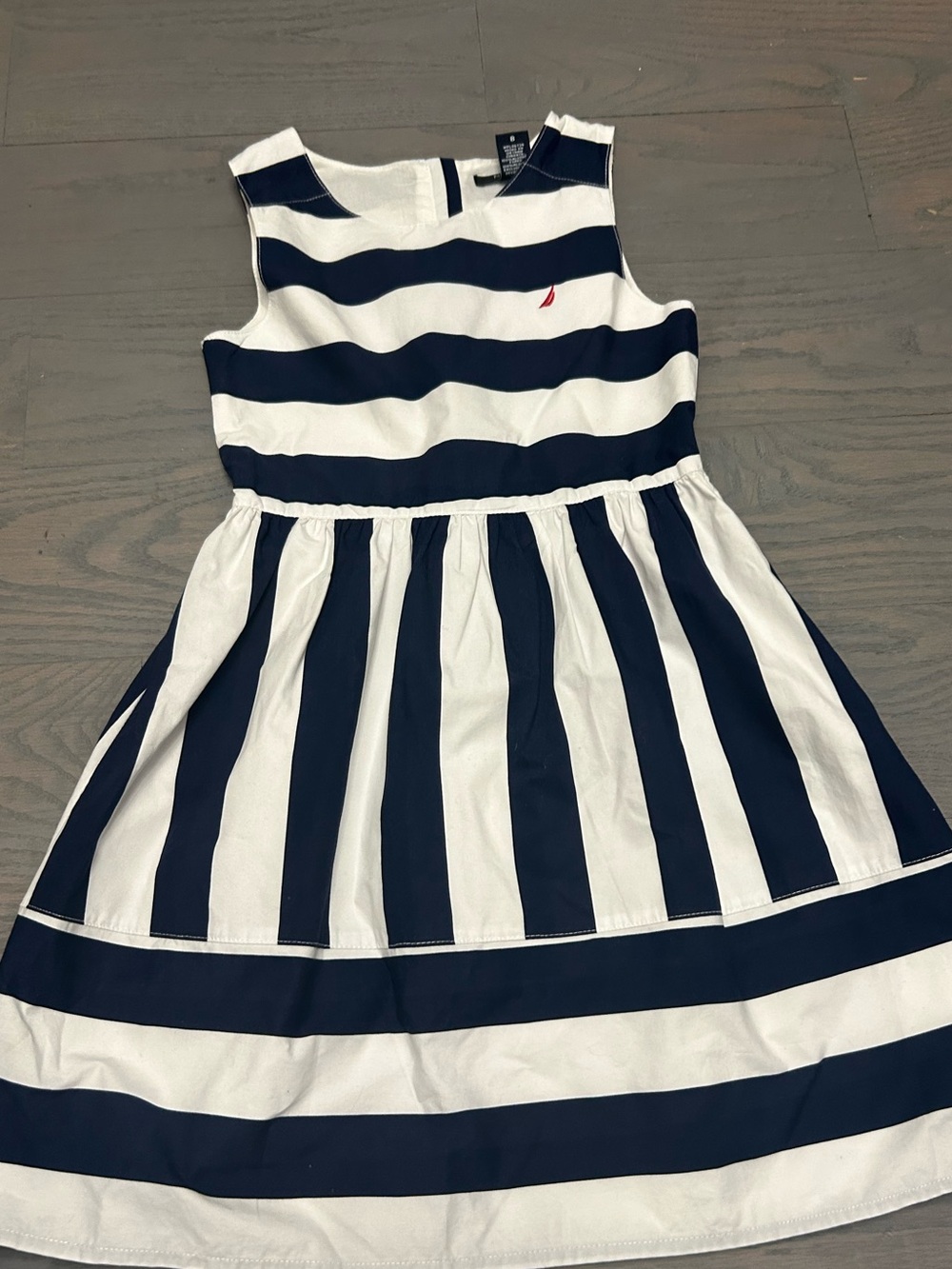 Nautica Girls Navy and White Striped Sleeveless Dress